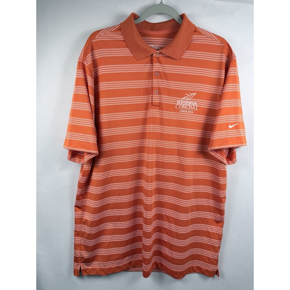 Nike Golf Mens XL Dri-FIT Polo Reserva Conchal Costa Rica Orange Striped